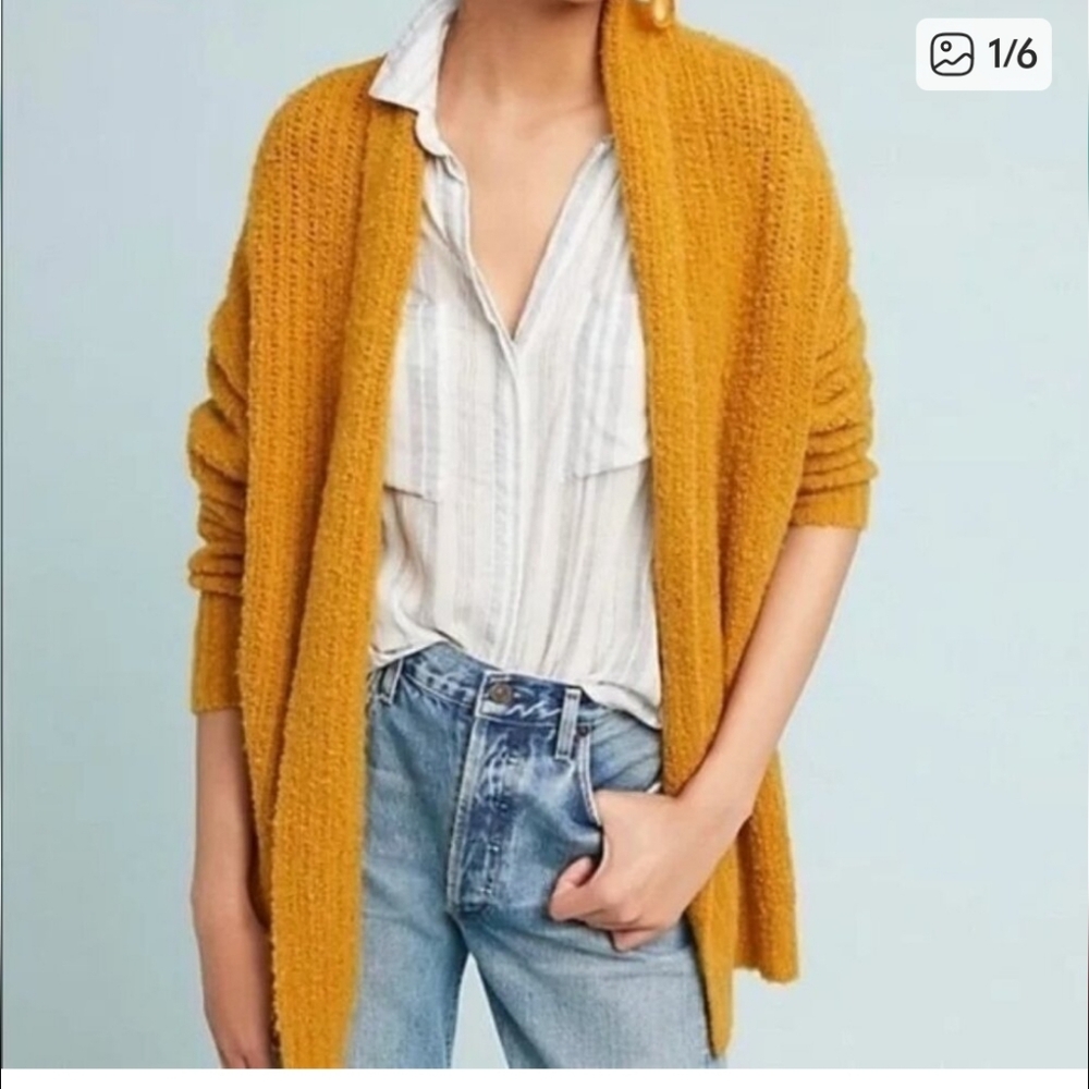 Anthropologie Yellow Sleeping On Snow Merino Wool Cardigan Shawl Yellow